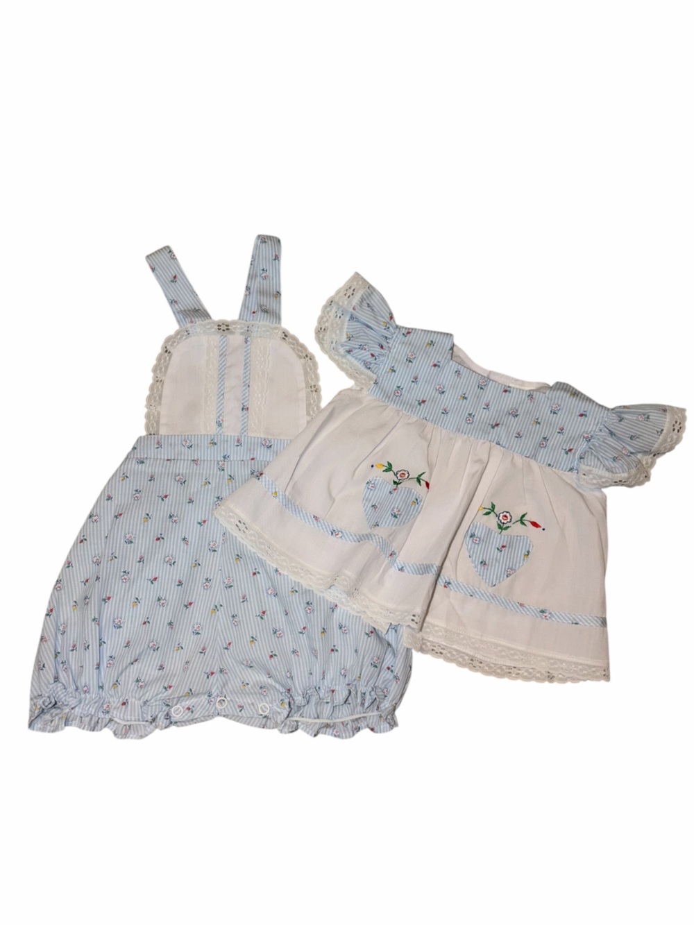 Vintage 90s Light Blue Floral Baby Girls' Bubble Romper Matching Top 9-12m